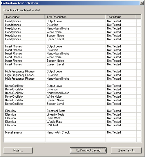 Calibration control panel screen